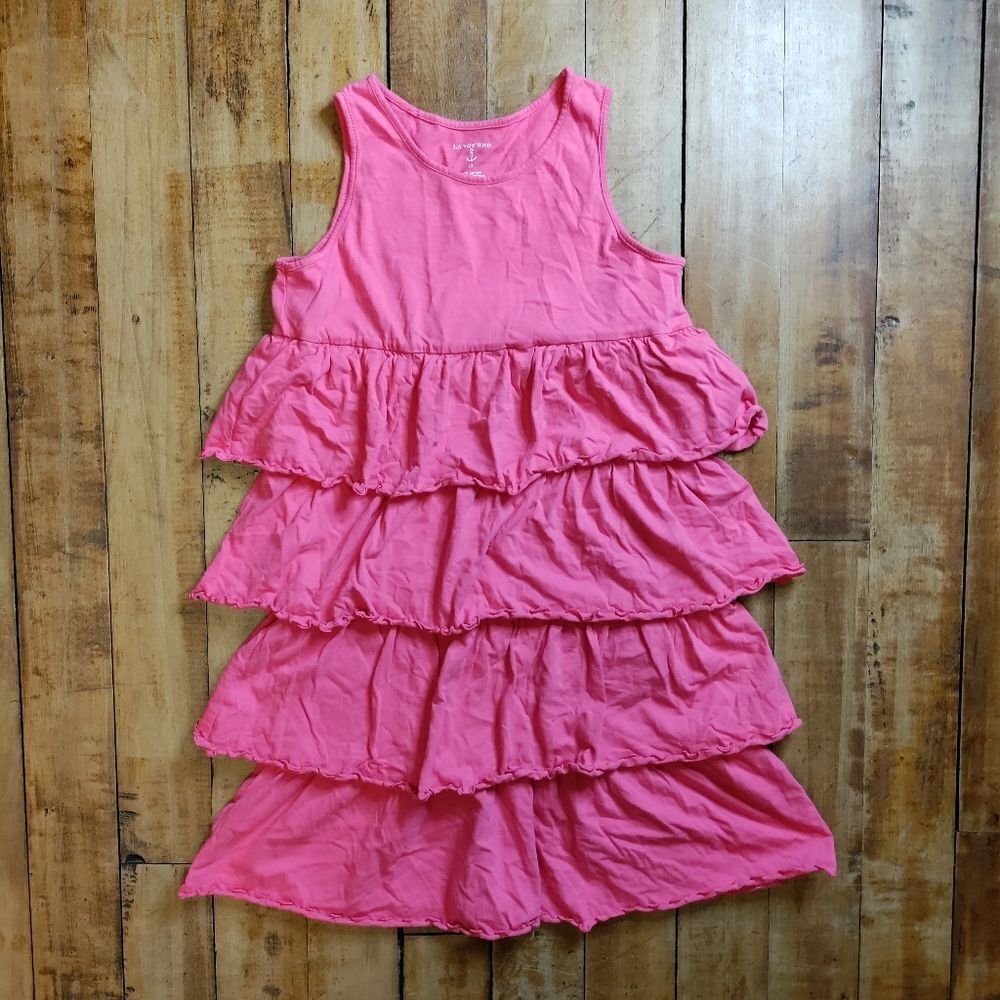 Lands End size 12 pink ruffle dress cotton spring summer dress Easter